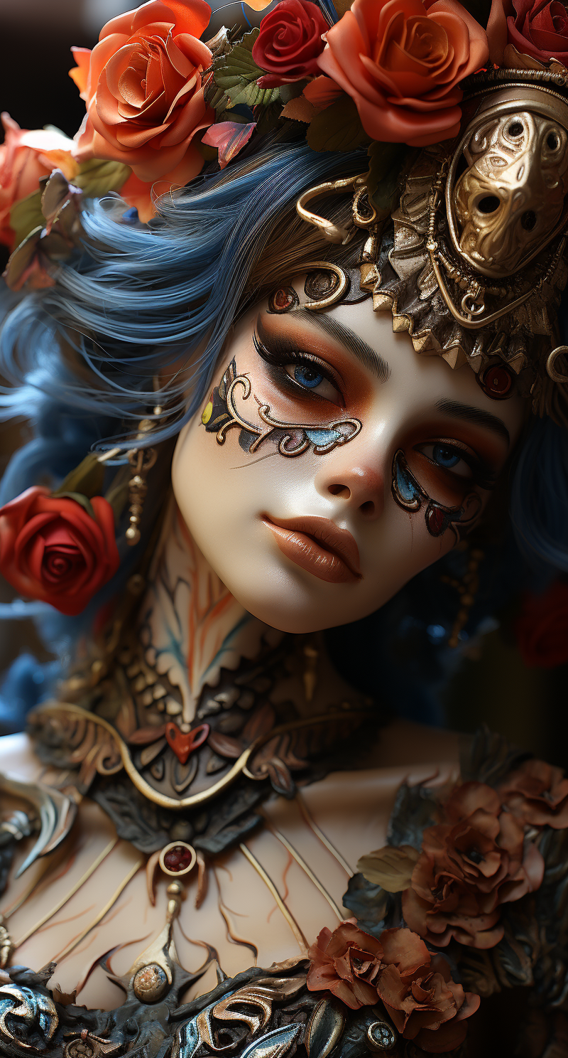 Midjourney prompt: a day of the dead female with sugar skeleton and f... - Midjourney