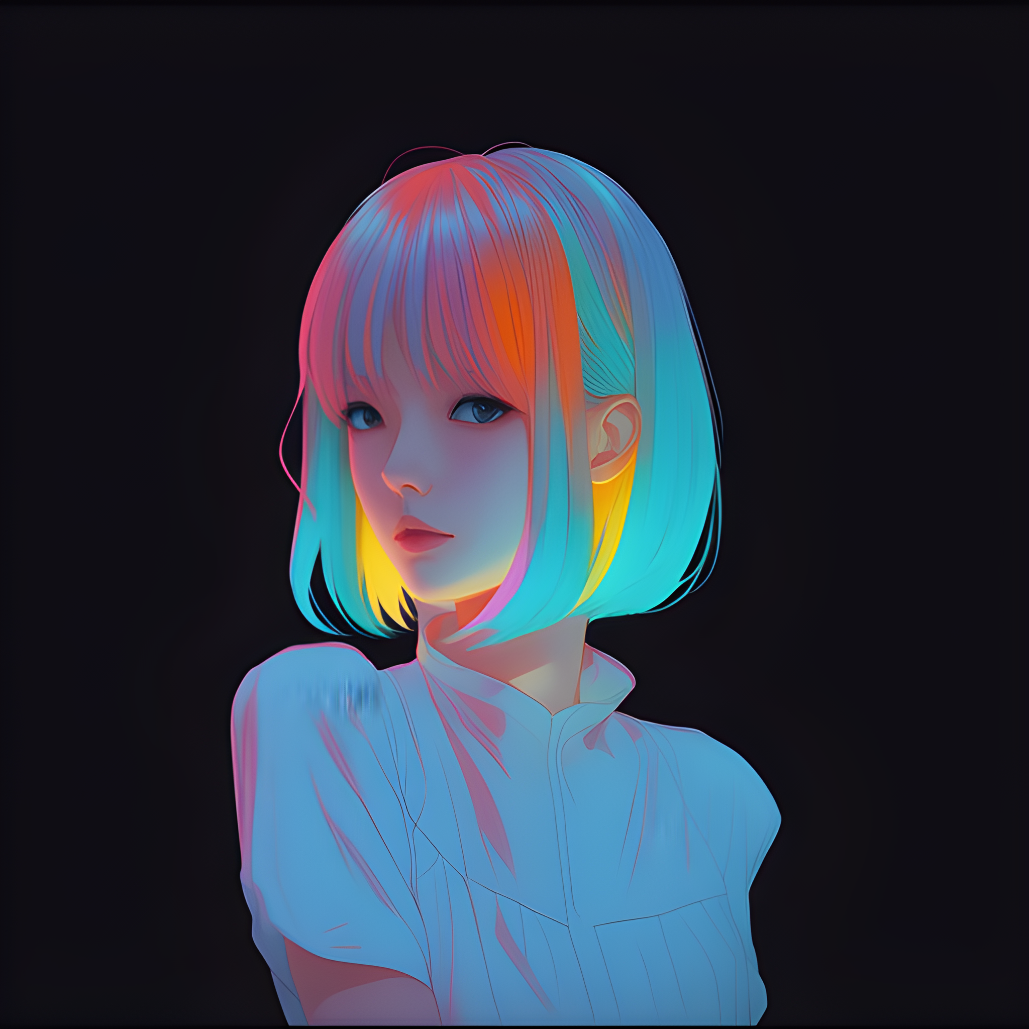 Deliberate prompt: a close up of a person with a colorful hair and a ... - Deliberate