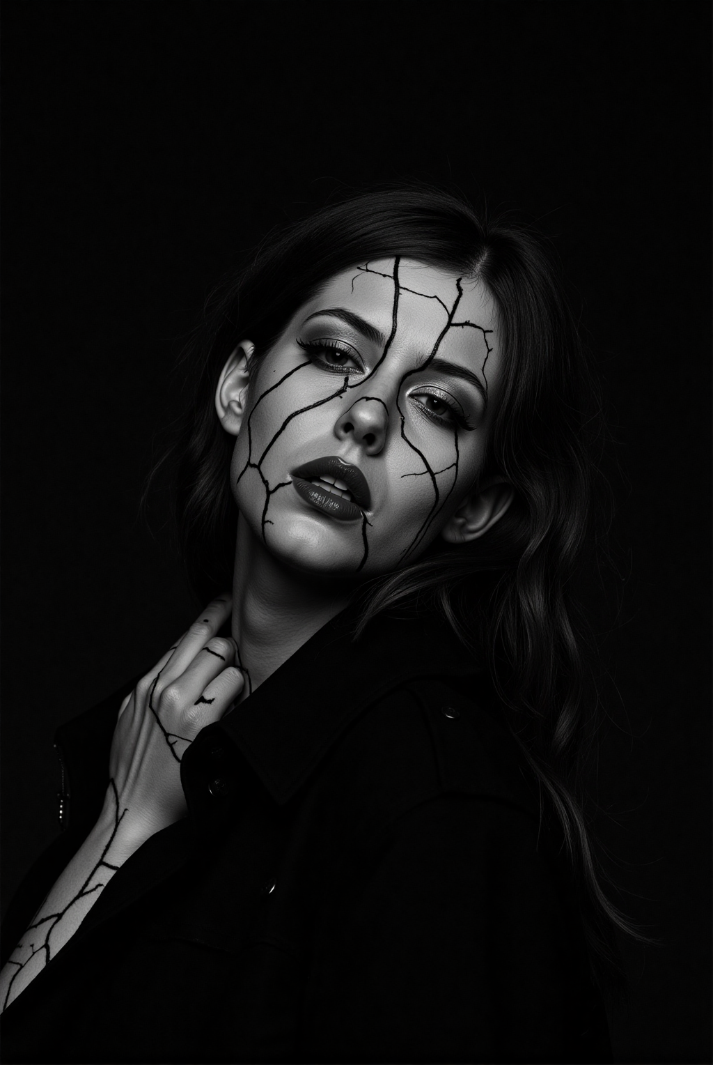 صورة مولدة بالذكاء الاصطناعي: FLUX prompt: A black and white photograph of the face of an att... (نموذج FLUX - صور شخصية)