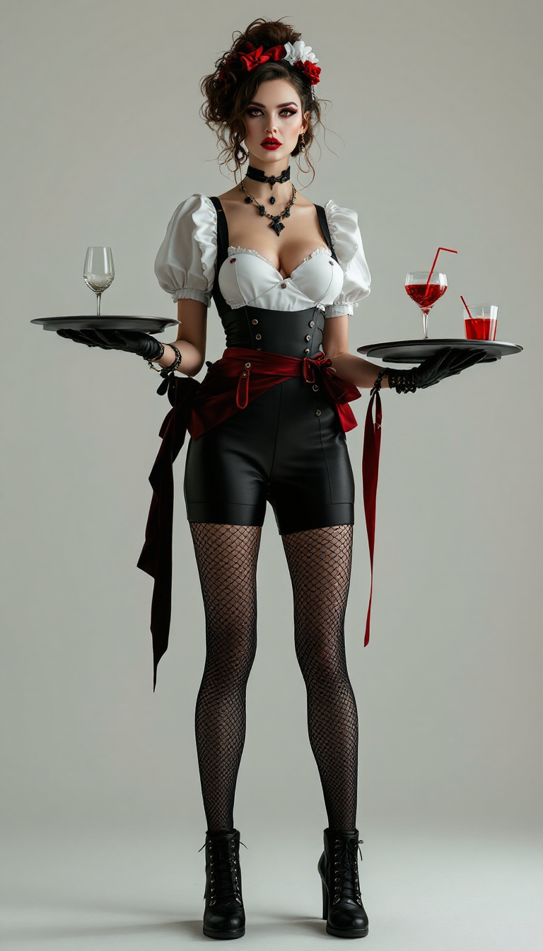 FLUX prompt: full-body portrait in style of Bettina Rheim...