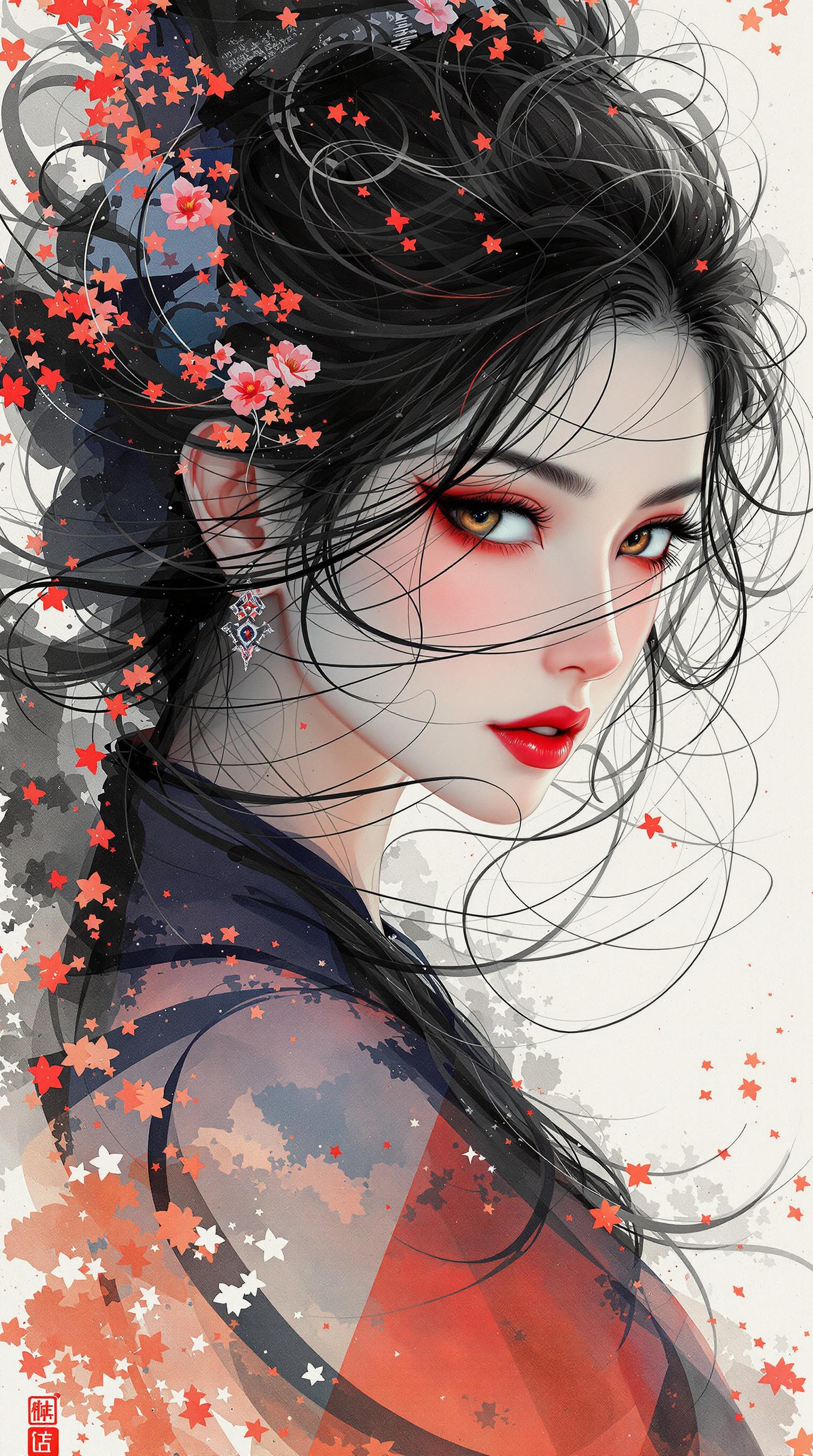 FLUX prompt: sumi-e,traditional chinese ink art,of a beau...