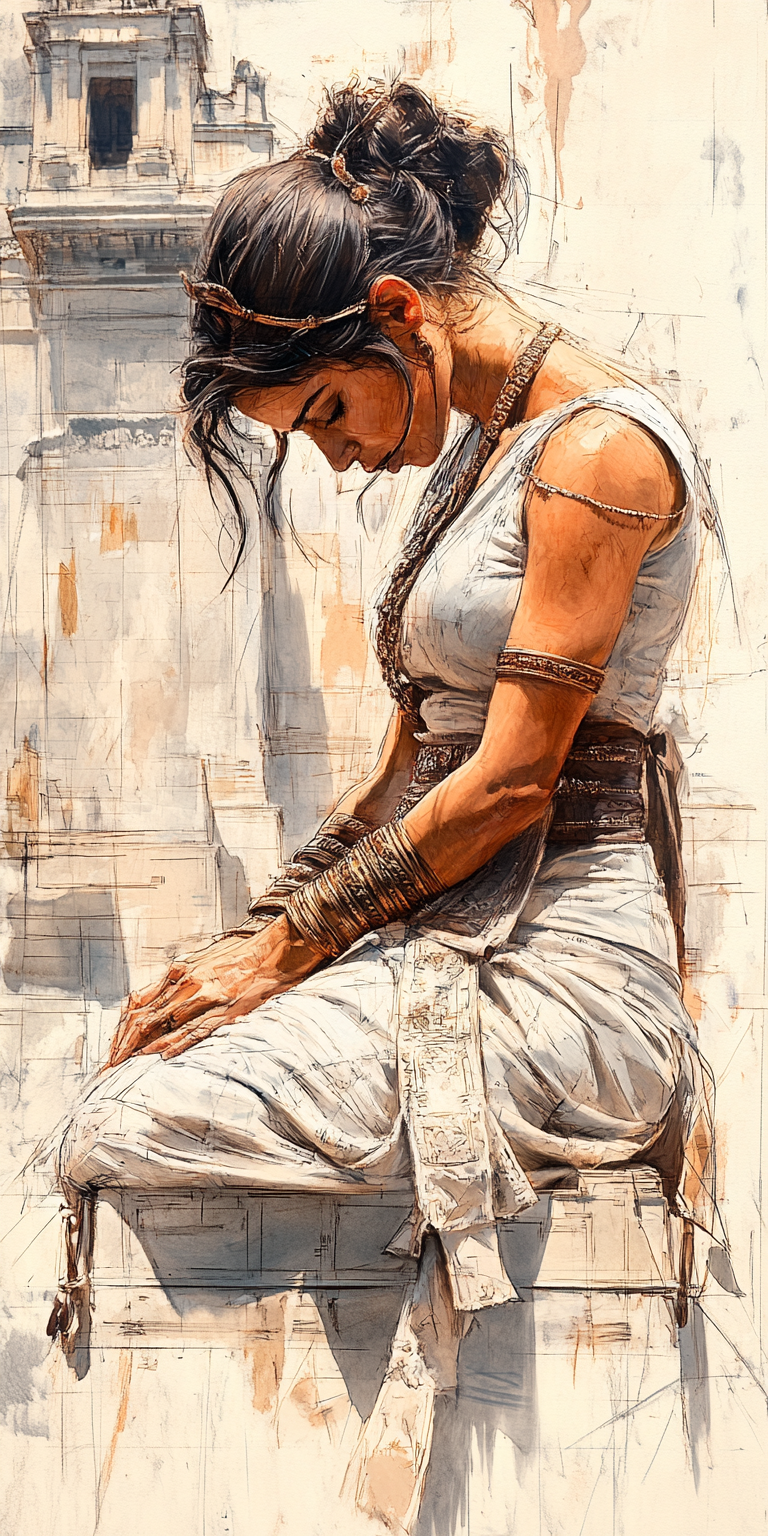 صورة مولدة بالذكاء الاصطناعي: Midjourney prompt: drawing of a woman, in the style of kieron gillen,... (نموذج Midjourney - صور شخصية)