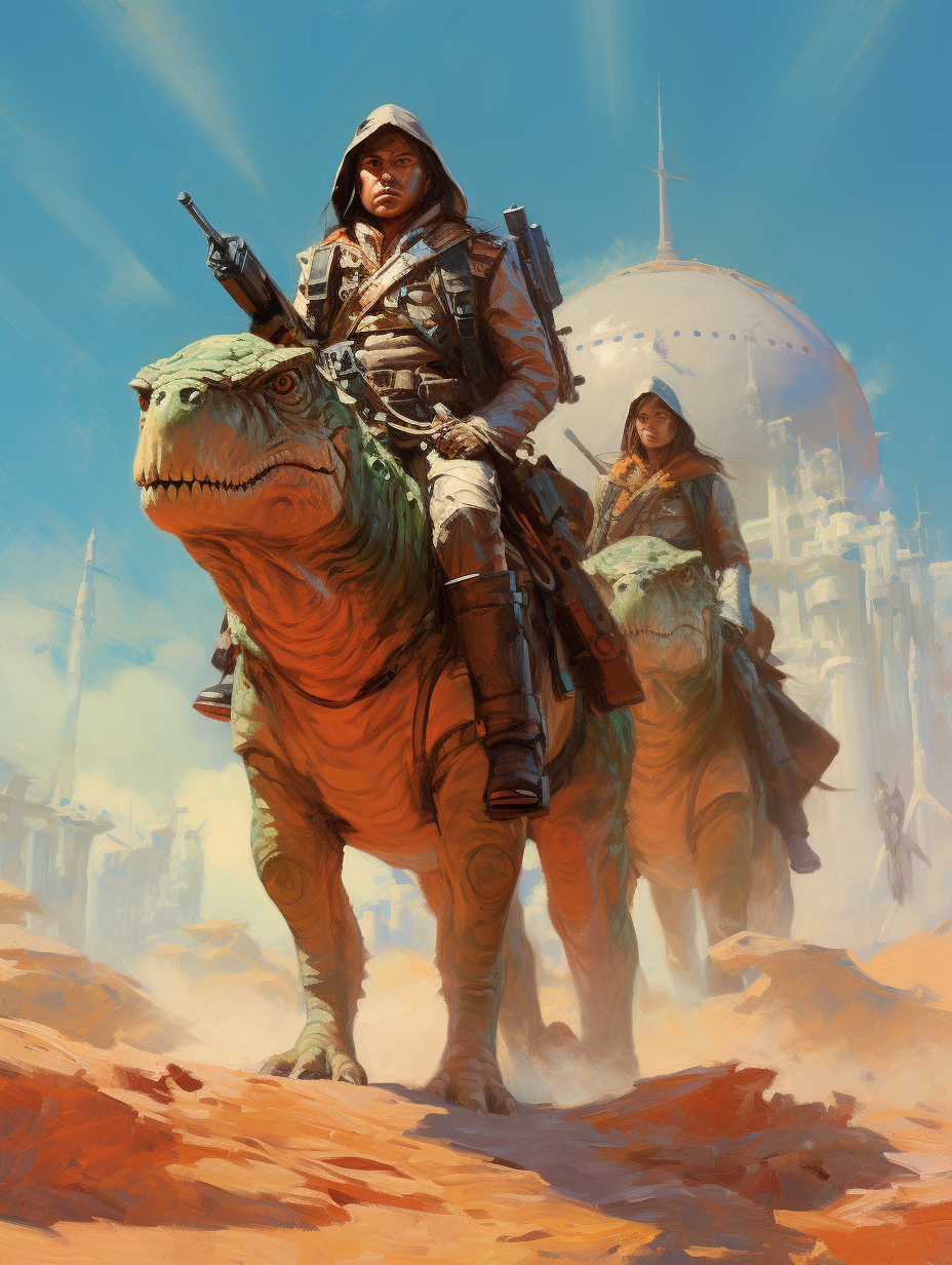 AI generated: Midjourney prompt: A scifi fantasy scene in the style of Donato Gianc... (Midjourney - Character Design)