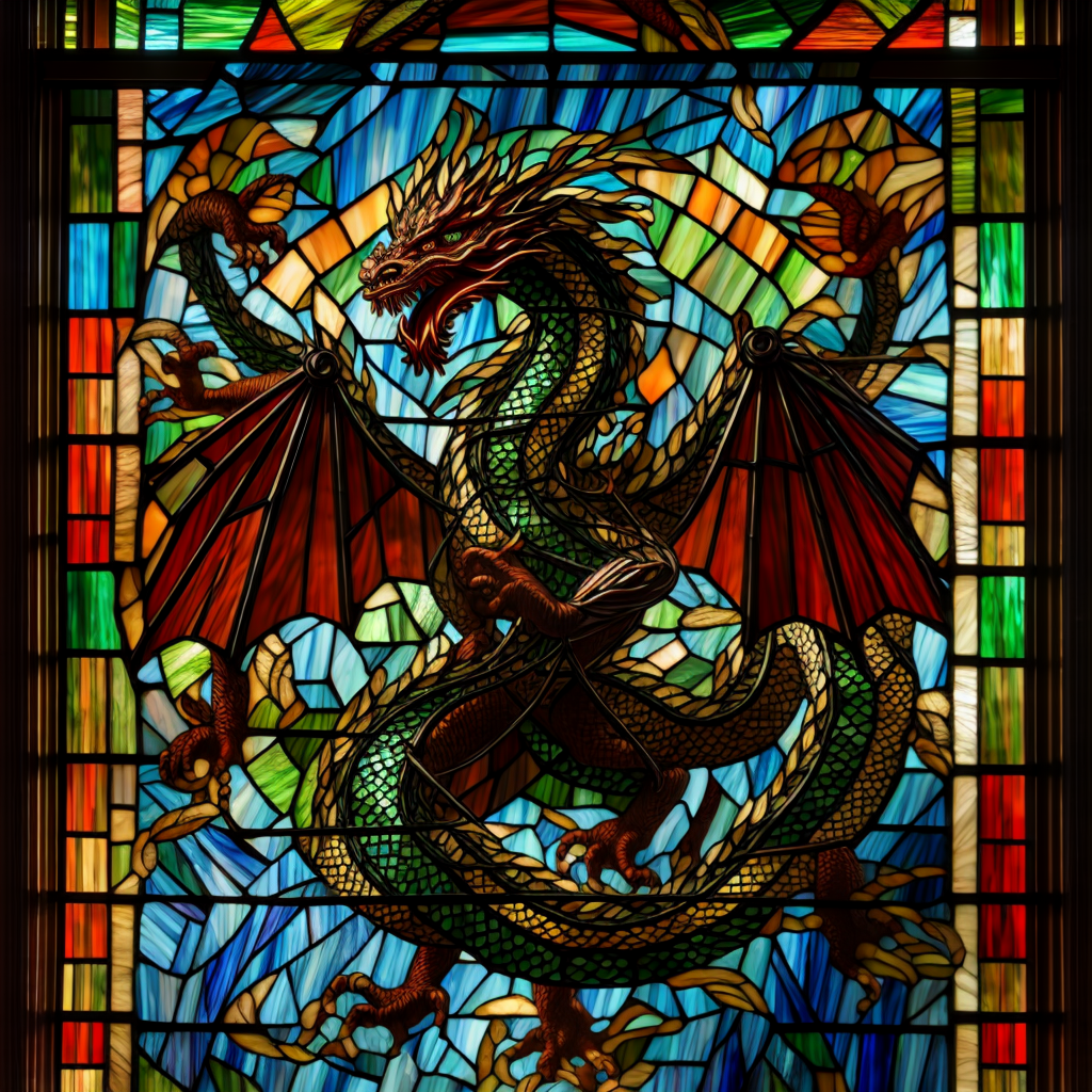 Deliberate prompt: a vibrant stained glass art piece of one Chinese d... - Deliberate