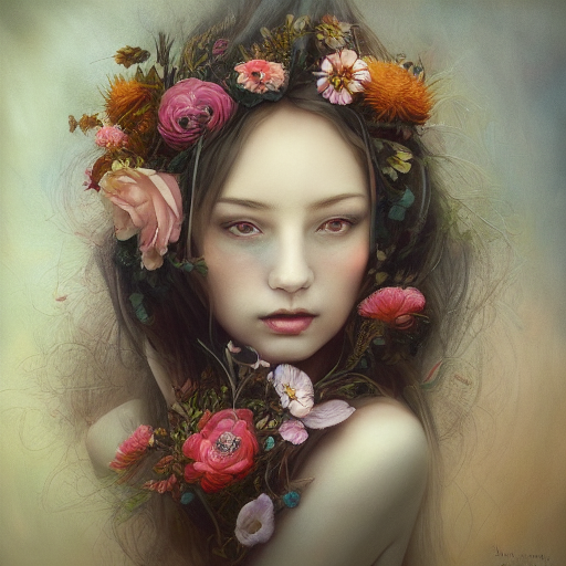 Stable Diffusion prompt: a painting of a woman with flowe...