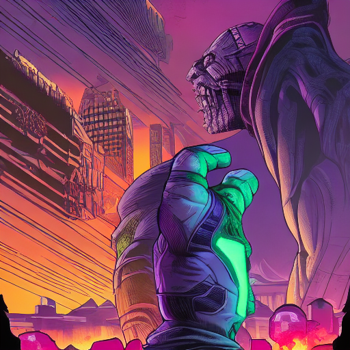 Stable Diffusion prompt: a thanos standing next to a gian...