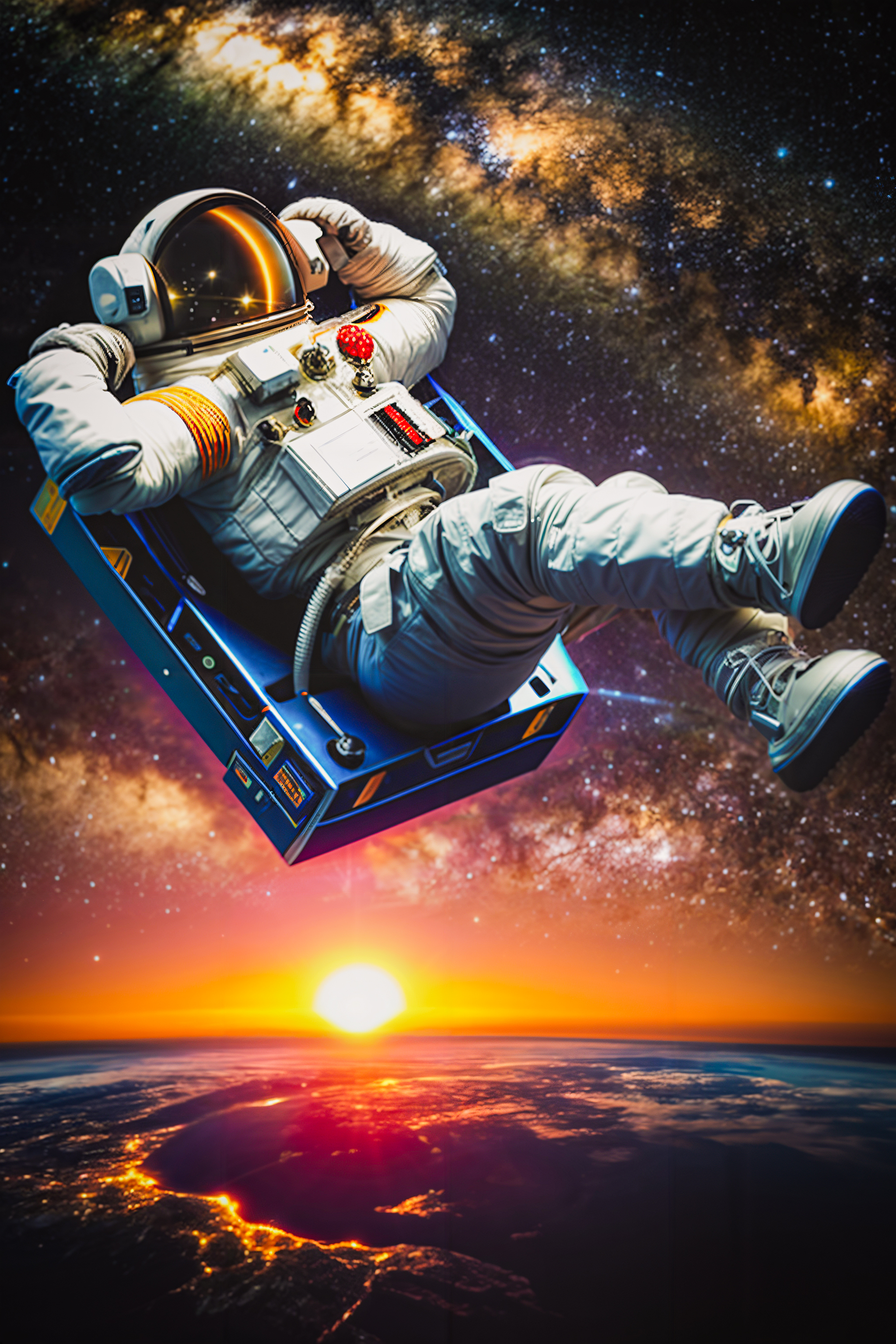 AI generated: Realistic Vision V2.0 prompt: astronaut, planet, sunset <lora:add_detail (1):1> (Realistic Vision V2.0 - Photography)