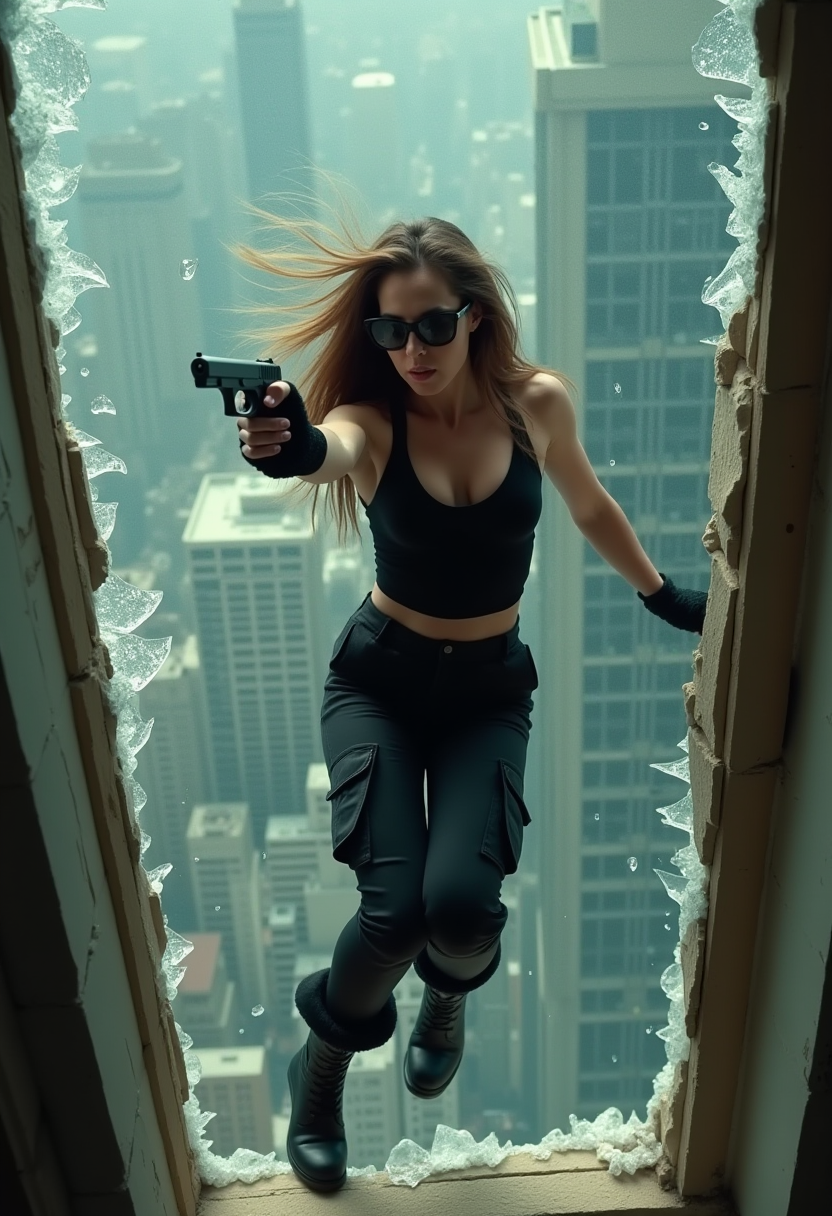 AI generated: FLUX prompt: cinematic film still of a woman falling from a bro... (FLUX - Photography)