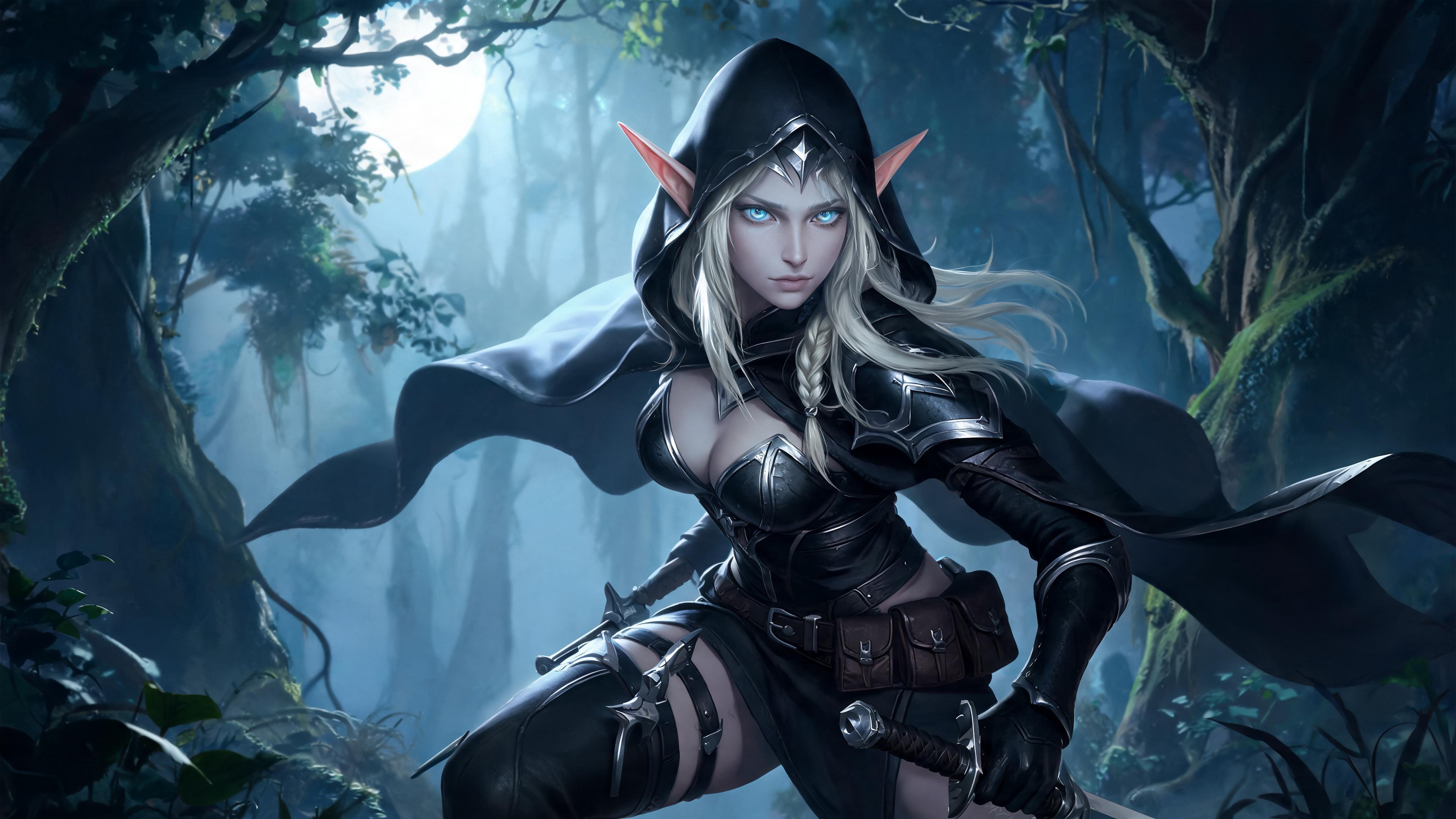 صورة مولدة بالذكاء الاصطناعي: Seedream 5 prompt: Create an image of a High-Elf Female, a Rogue, dre... (نموذج Seedream 5 - فن مفاهيمي)