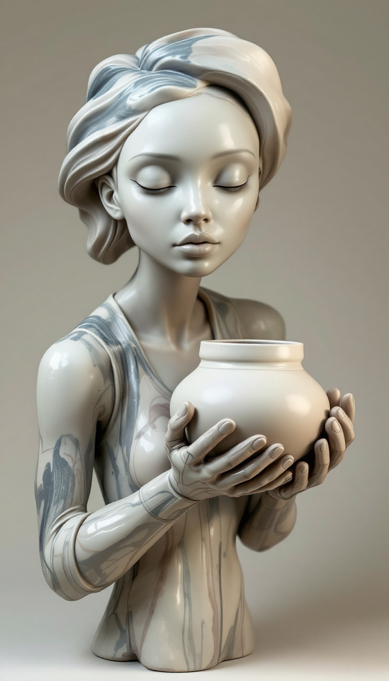 صورة مولدة بالذكاء الاصطناعي: FLUX prompt: Ceramic Sculpture, 3D Forms, Glazed Surfaces, Orga... (نموذج FLUX - صور شخصية)