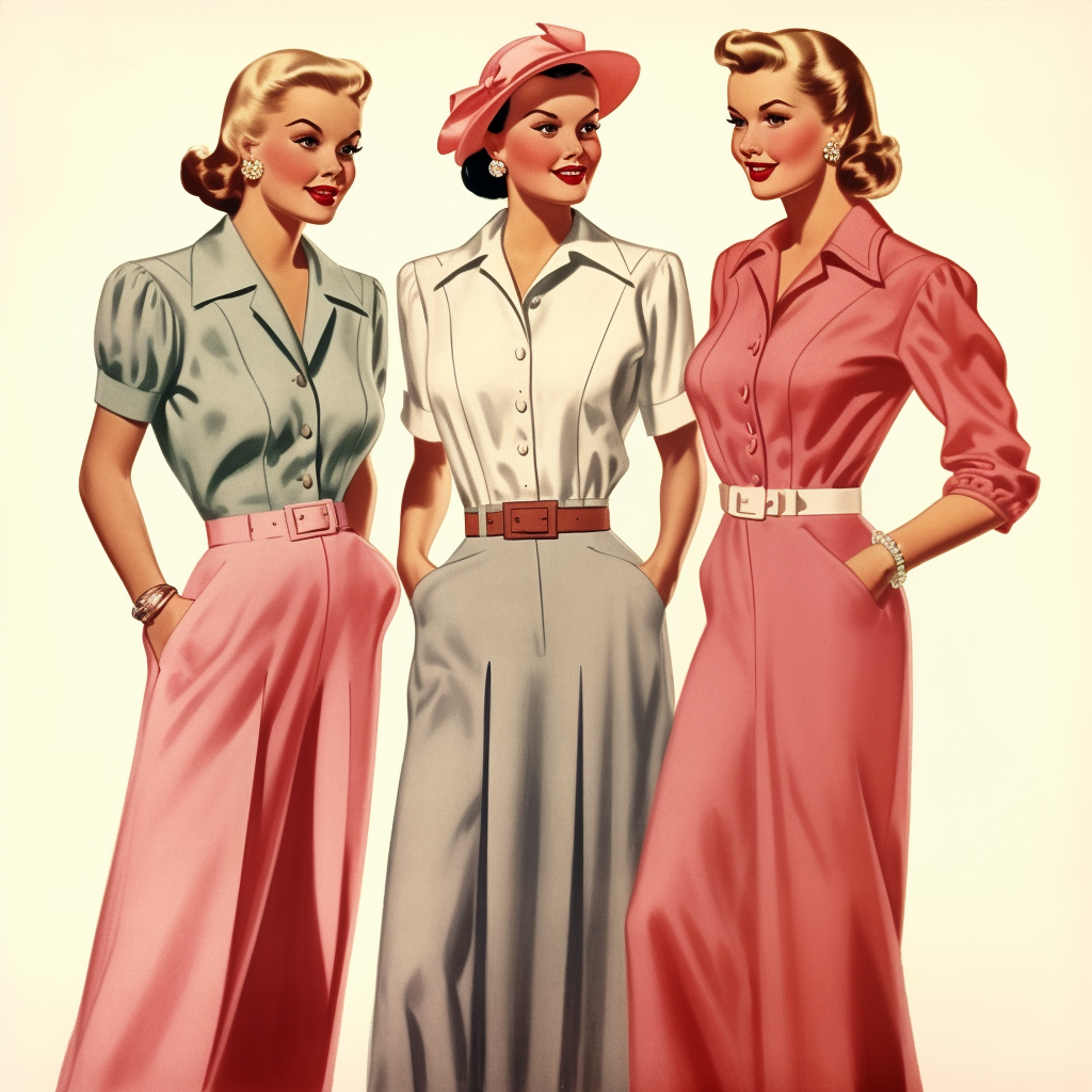 AI generated: Midjourney prompt: women, perfect faces, fashion, 1954 (Midjourney - Fashion)