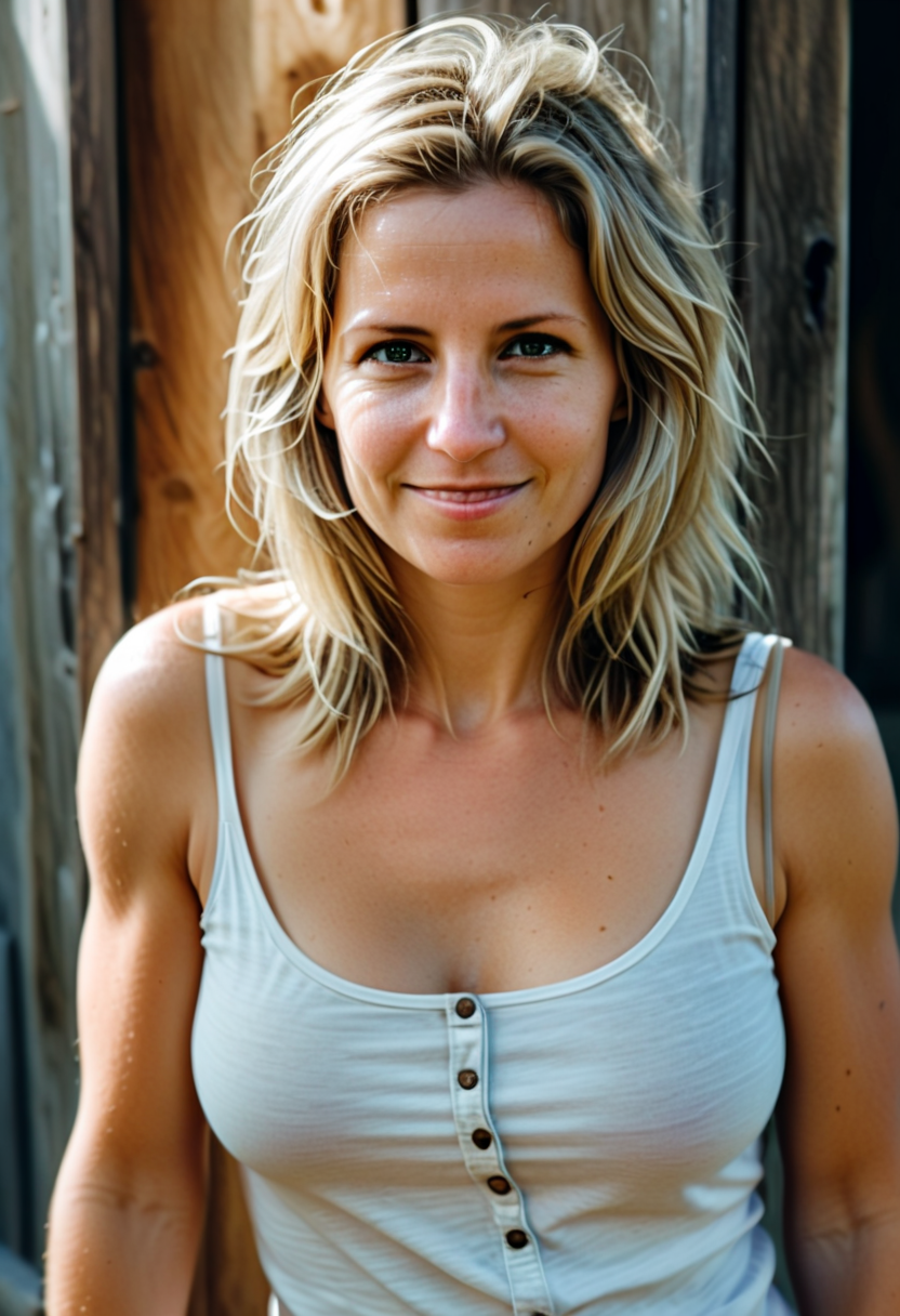 AI generated: Stable Diffusion prompt: This is a photograph of a woman with shoulder leng... (Stable Diffusion - Photography)