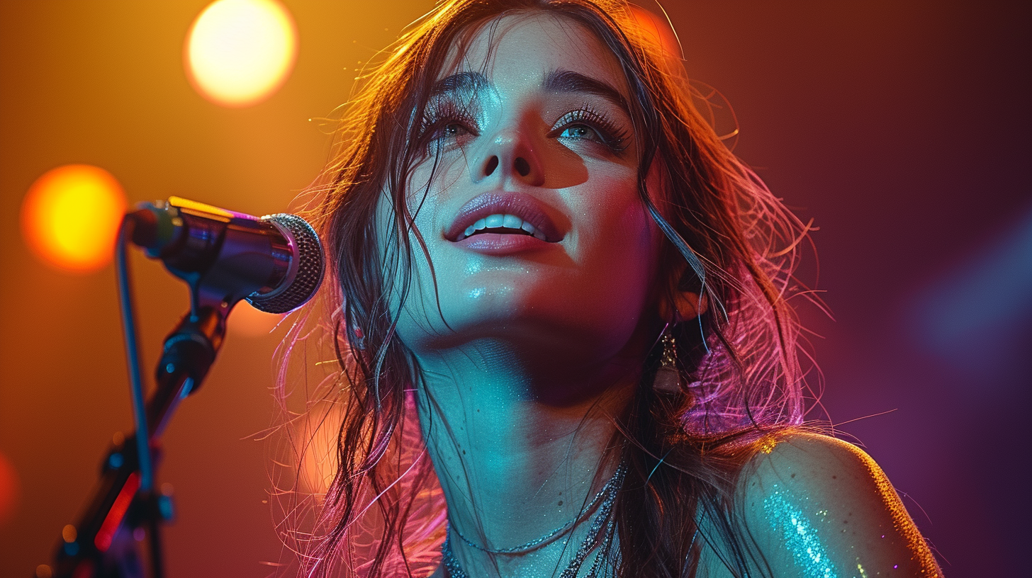 AI generated: Midjourney prompt: female rockstar, distance photo, At the concert, a... (Midjourney - Photography)