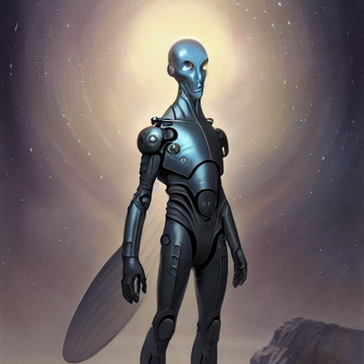 Stable Diffusion prompt: grey alien, friendly peaceful, h...