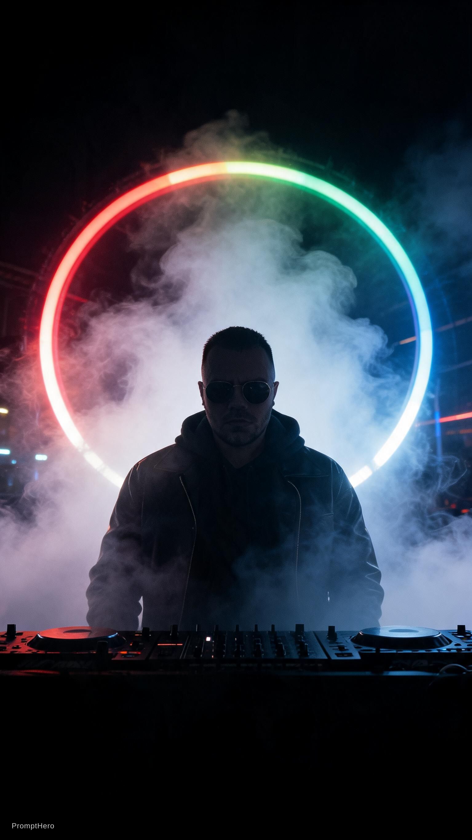 AI generated: Hero prompt: creative silhouette photo of a DJ on stage facing ... (Hero - Photography)