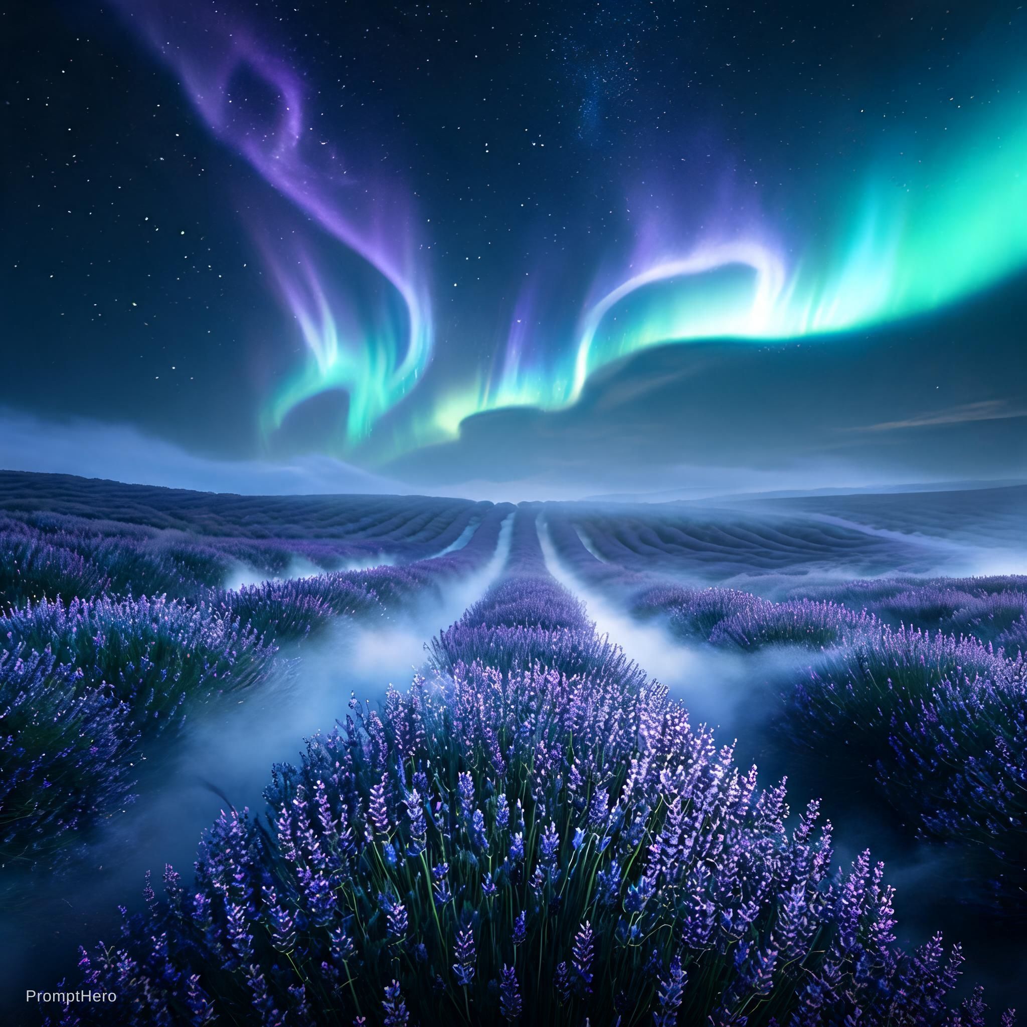 AI generated: Seedream 5 prompt: Photoreal cinematic night panorama of violet auror... (Seedream 5 - Photography)