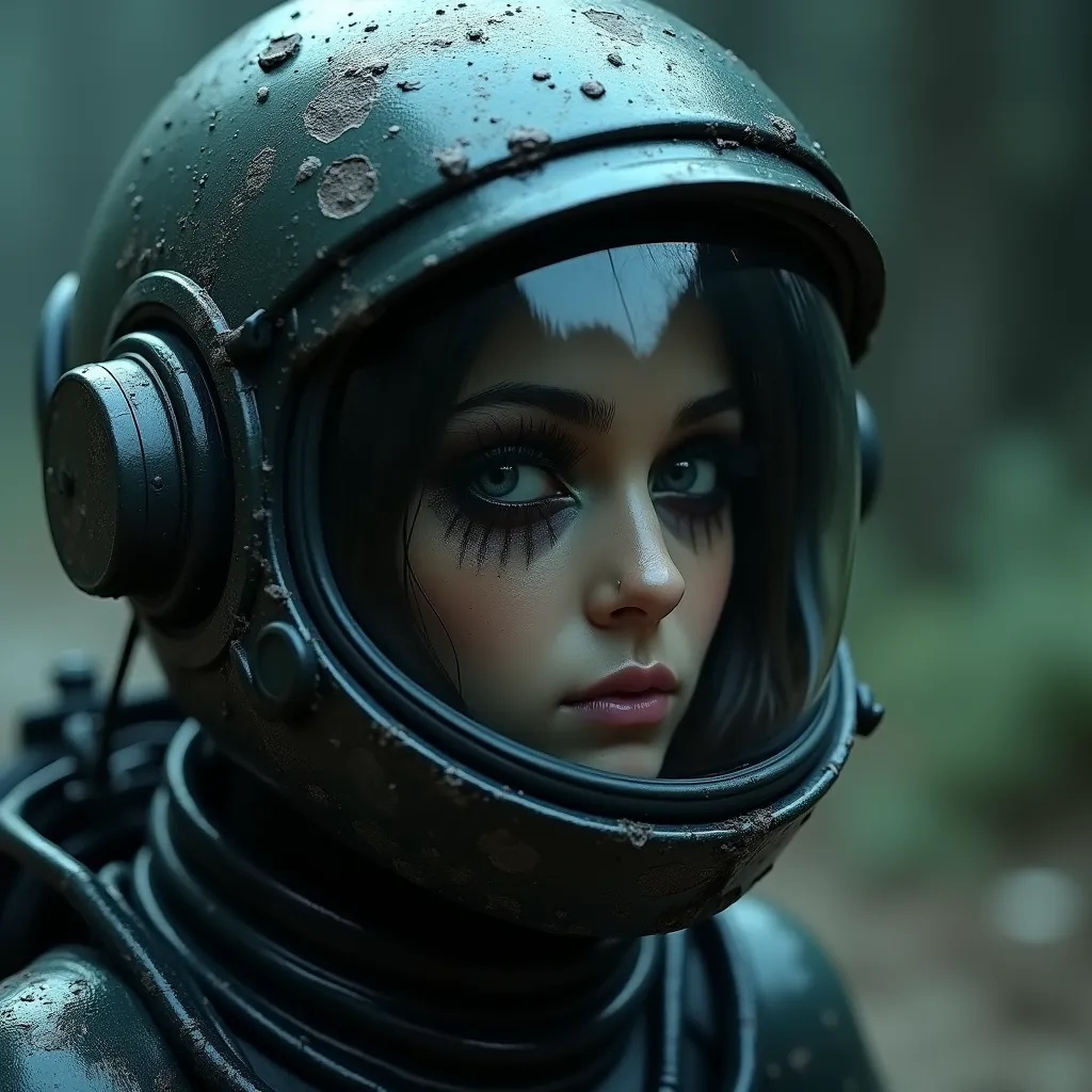 AI generated: FLUX prompt: an astronaut is looking through her helmet with ... (FLUX - Portraits)