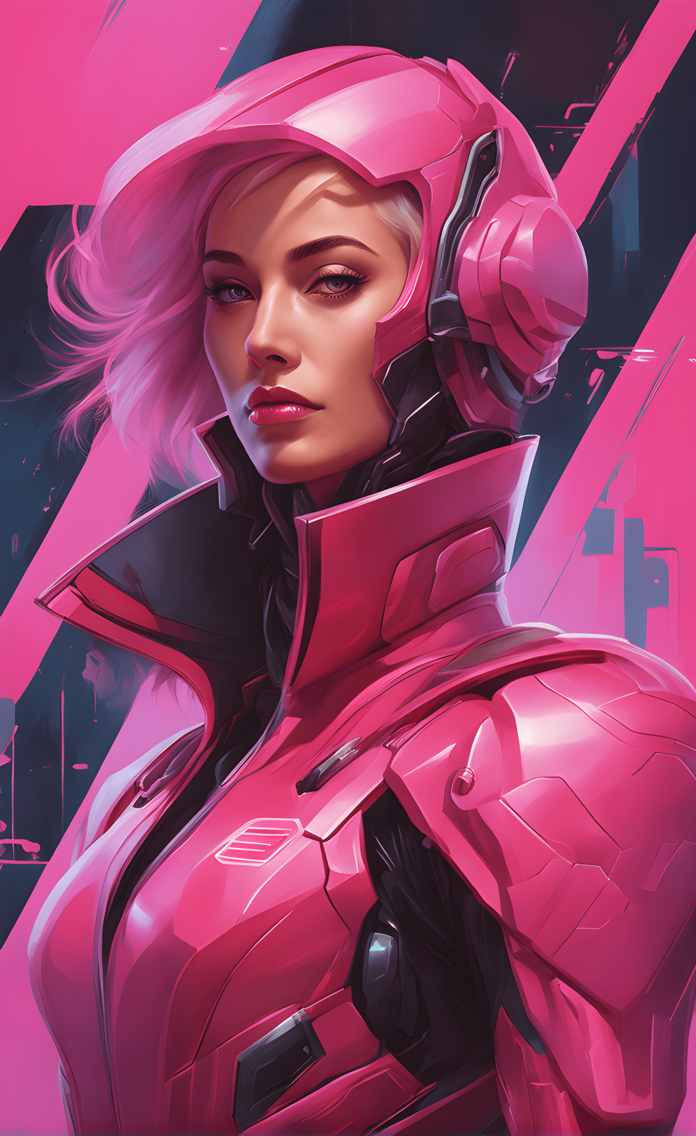 DreamShaper prompt: a painting of a woman in a pink suit, cyberpunk ar... - DreamShaper