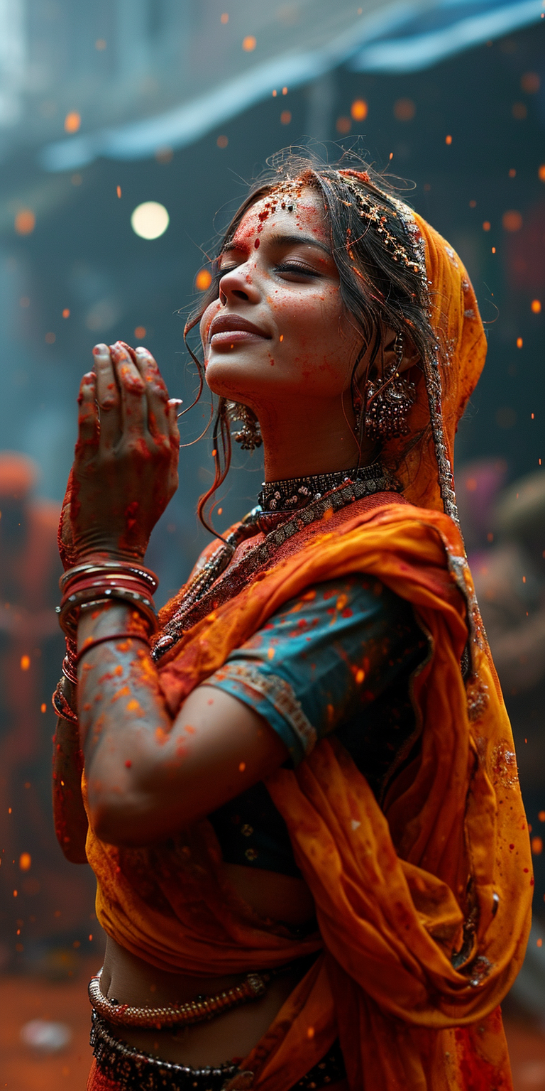 AI generated: Midjourney prompt: holi images with a beautiful Punjabi woman dancing... (Midjourney - Photography)