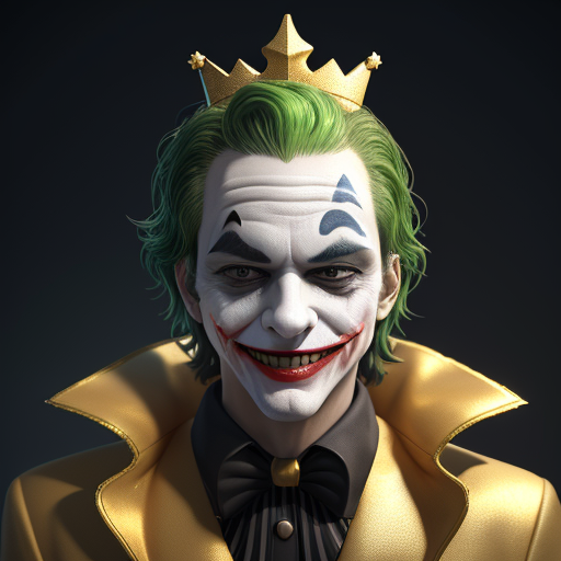 AI generated: DreamShaper prompt: happy joker with shining crown on head, giving you... (DreamShaper - Fashion)