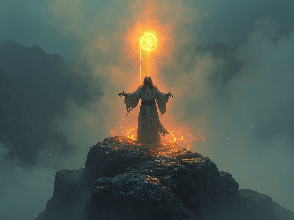 AI generated: FLUX prompt: An abstract, surreal painting of a druid standing ... (FLUX - Character Design)