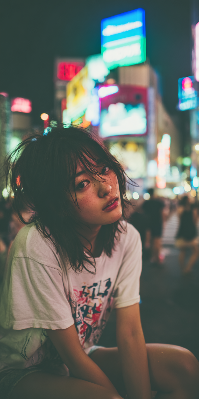 Midjourney prompt: Gen Z woman, Shibuya Scramble Crossing, shot on a ... - Midjourney