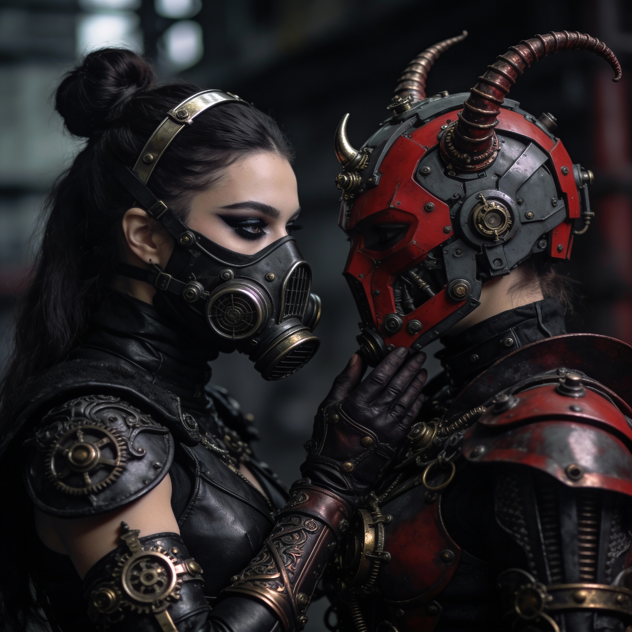 Seedream 4 prompt: Close-up of two women with elaborate, dark, steamp... - Seedream 4