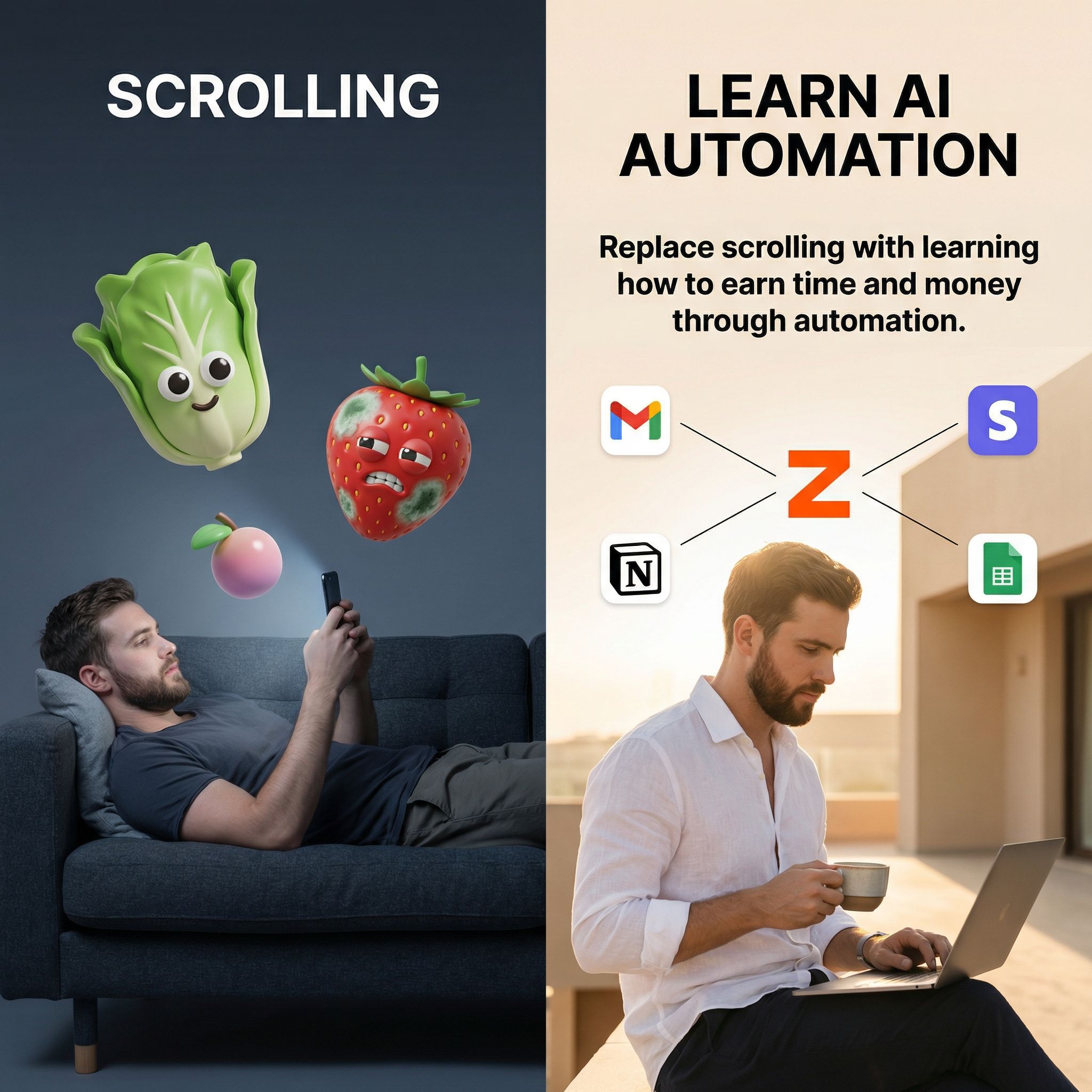 Nano Banana prompt: Minimal split-screen advertising imag...