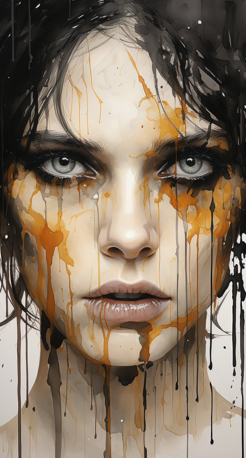 AI generated: Midjourney prompt: watercolor painting of human face with dripping wa... (Midjourney - Portraits)