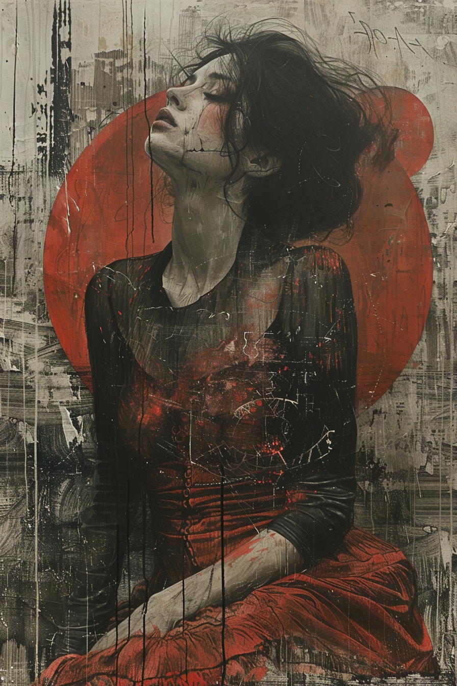 Midjourney prompt: Mixed media artwork + Emotional cyborg girl + Eleg... - Midjourney