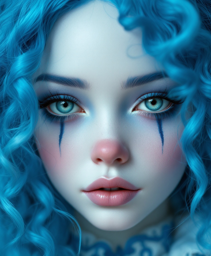 AI generated: FLUX prompt: Prompt: Anne Bachelier, beautiful clown doll with ... (FLUX - Concept Art)