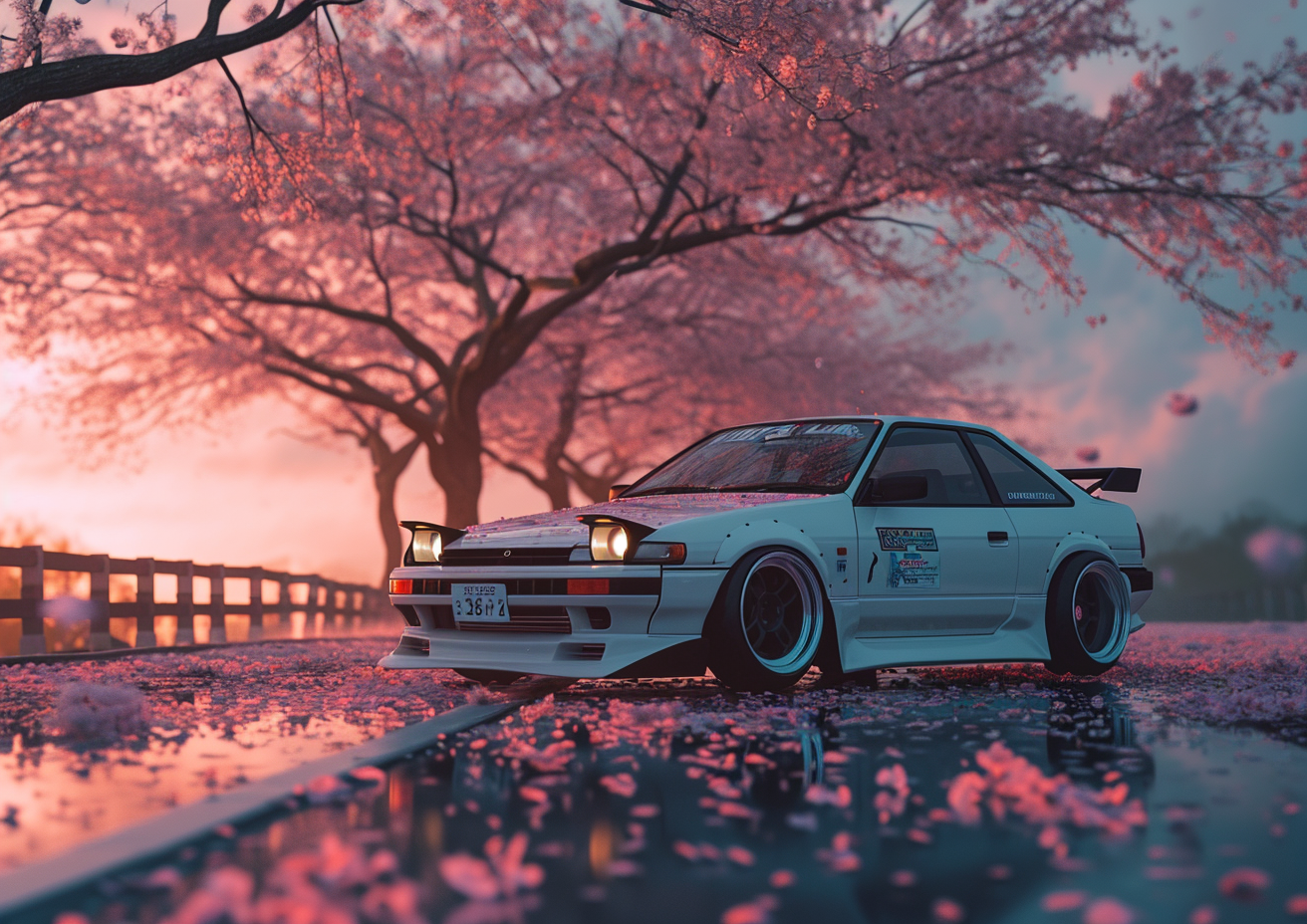 Midjourney prompt: ultra detailed white Toyota ae86 trueno at sunset ... - Midjourney