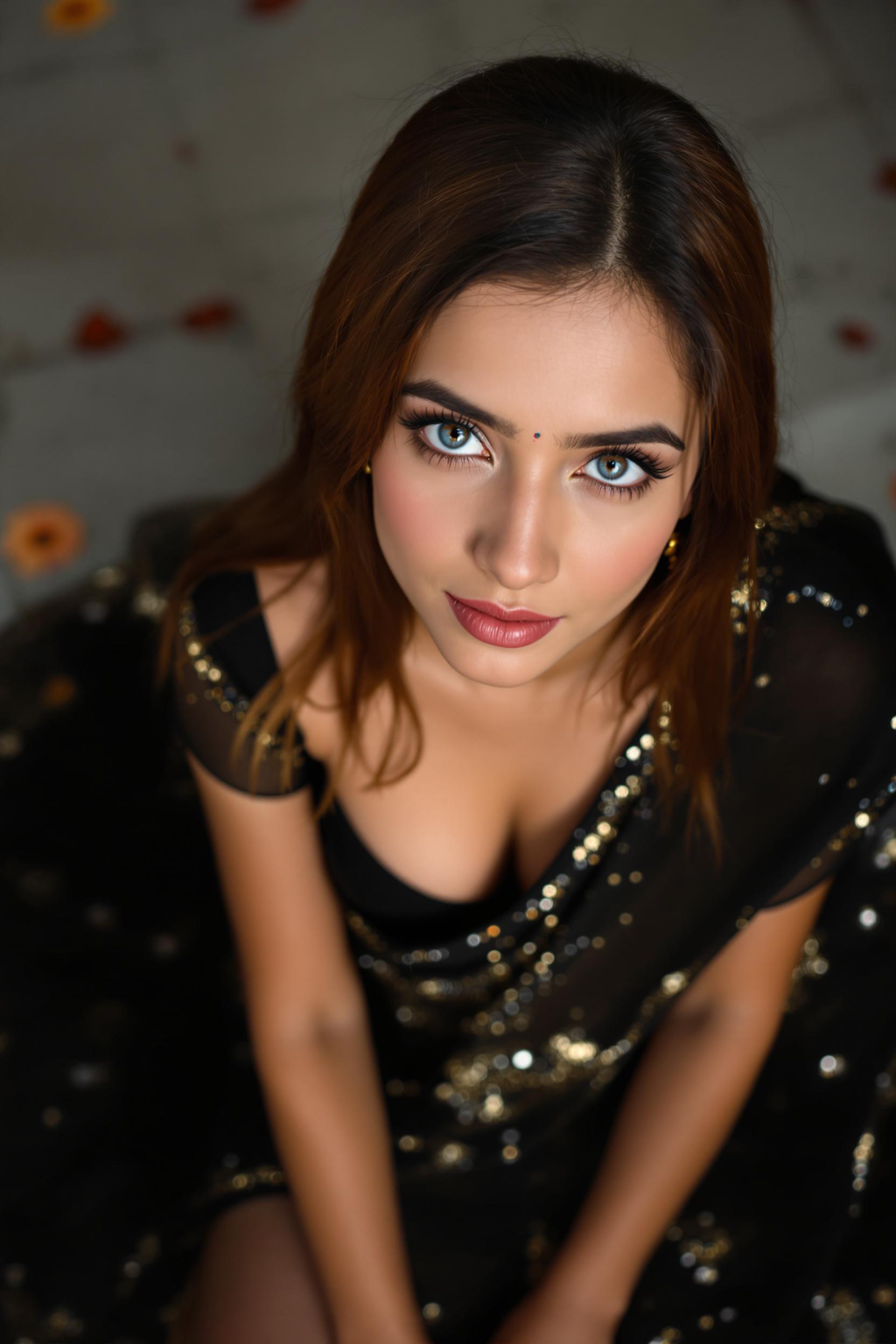 FLUX prompt: Shot from above, 20 years old India lady, [slim la... - FLUX