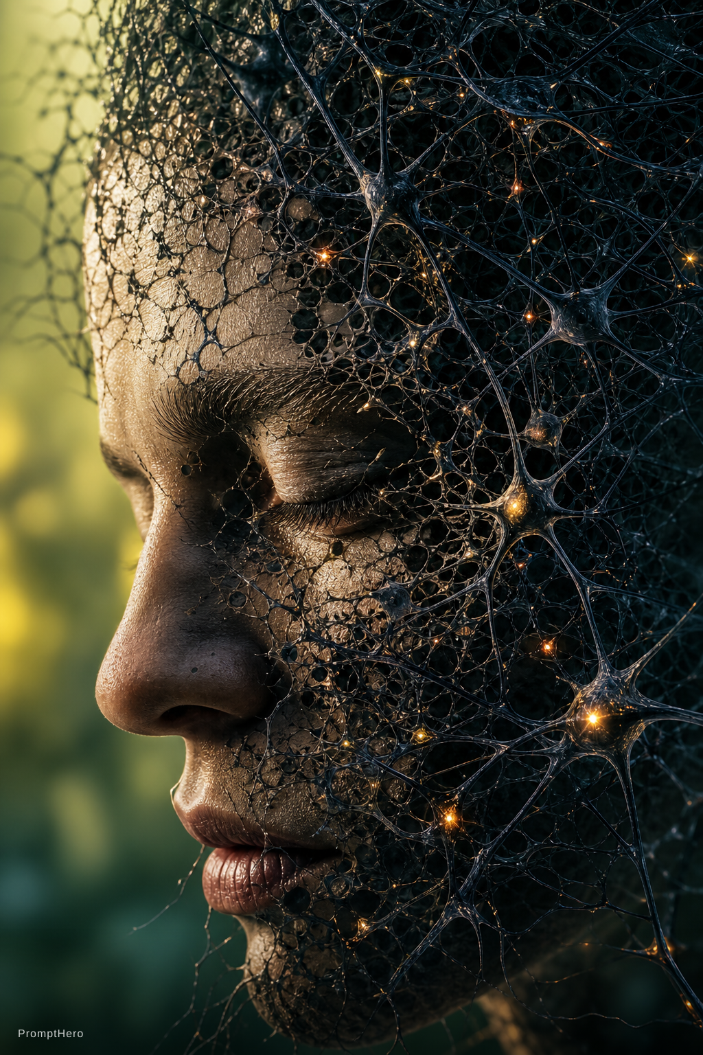 AI generated: ChatGPT Image prompt: Close-up of a human face dissolving into a network... (ChatGPT Image - Portraits)