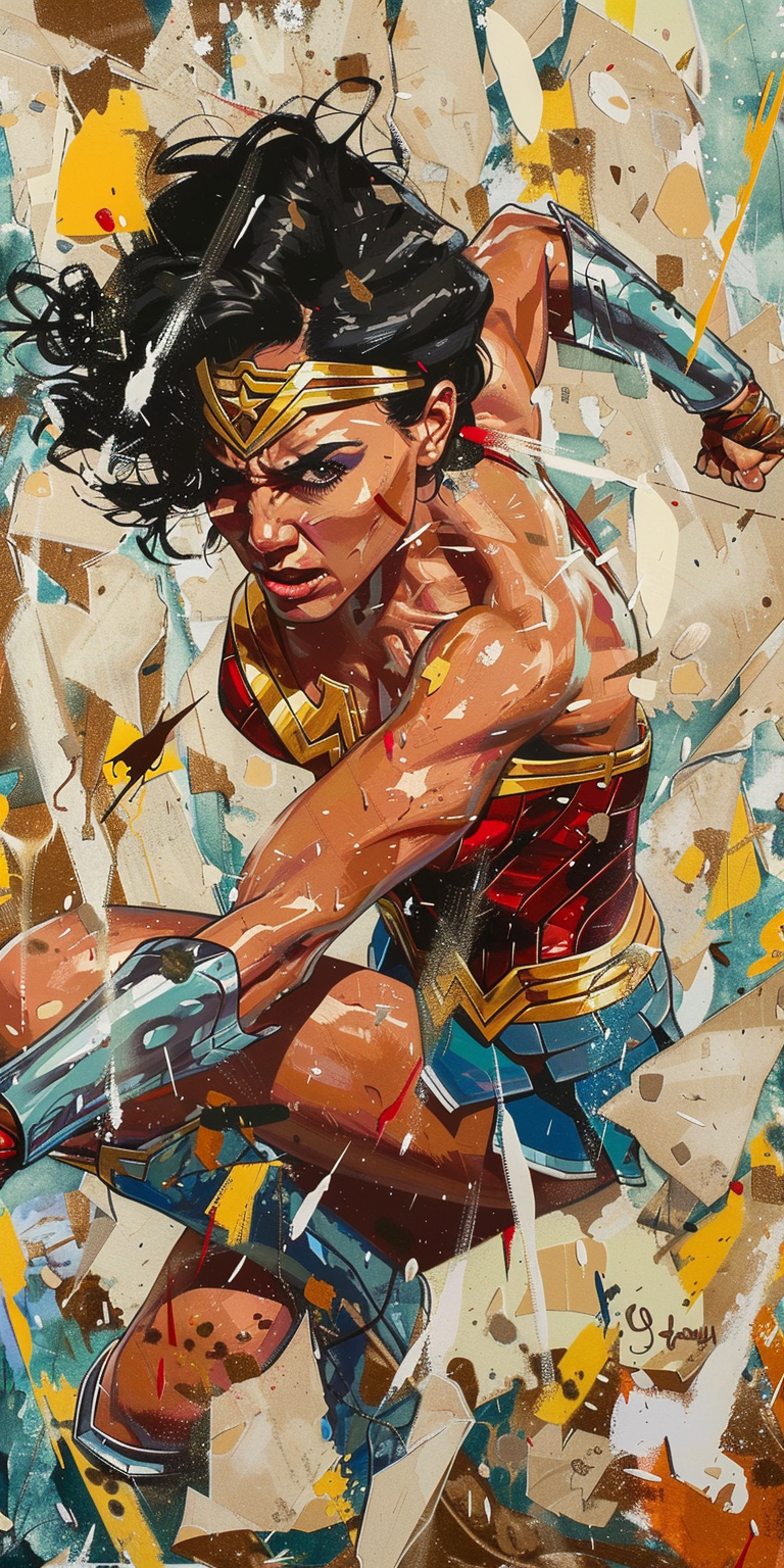Midjourney prompt: Comic book art, female superhero ripping through a... - Midjourney