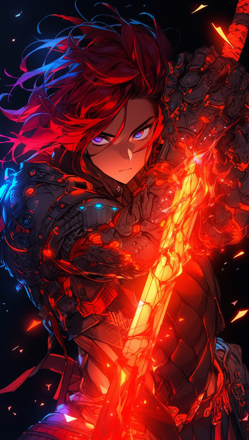 Midjourney prompt: An illustration of a fearless warrior with fiery r... - Midjourney