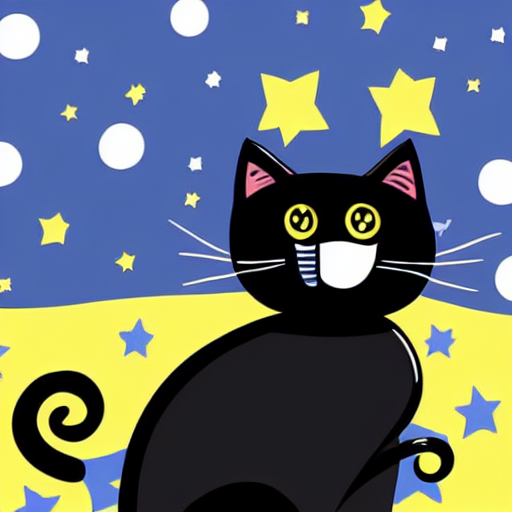 Stable Diffusion prompt: Black cat, very cheerful with a ...