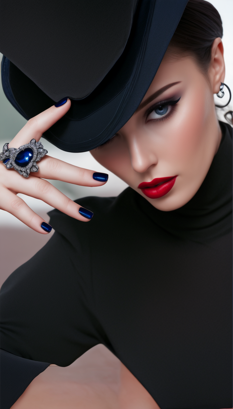 AI generated: Stable Diffusion prompt: The image features a woman wearing a blue grey hat... (Stable Diffusion - Photography)