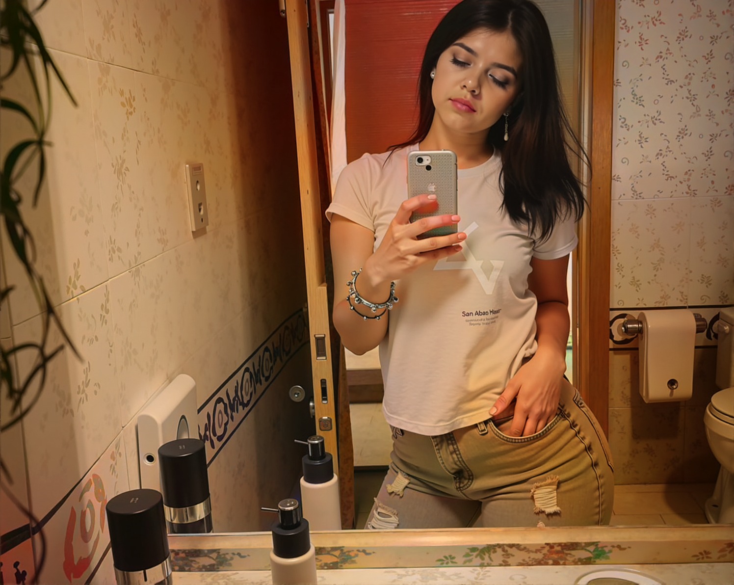صورة مولدة بالذكاء الاصطناعي: Midjourney prompt: A young girl with long black hair is taking a self... (نموذج Midjourney - تصوير فوتوغرافي)
