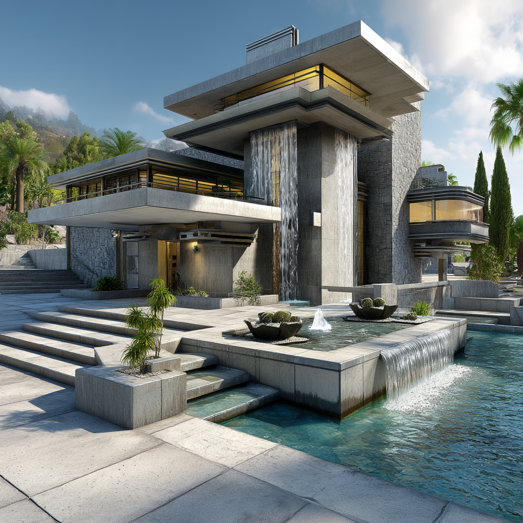 AI generated: Midjourney prompt: majestic mid-century modern mansion resembling a l... (Midjourney - Concept Art)