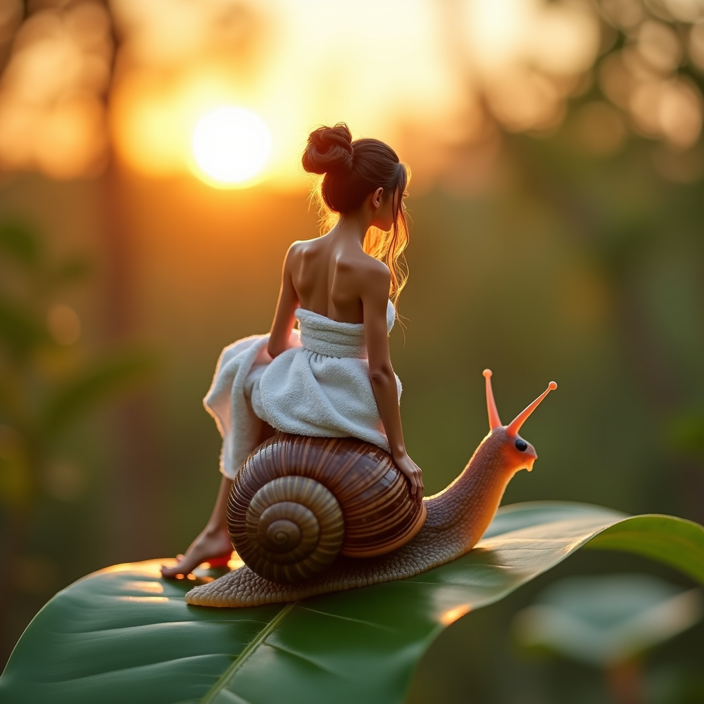 FLUX prompt: Photograph of a miniature woman, wearing a towel, ... - FLUX