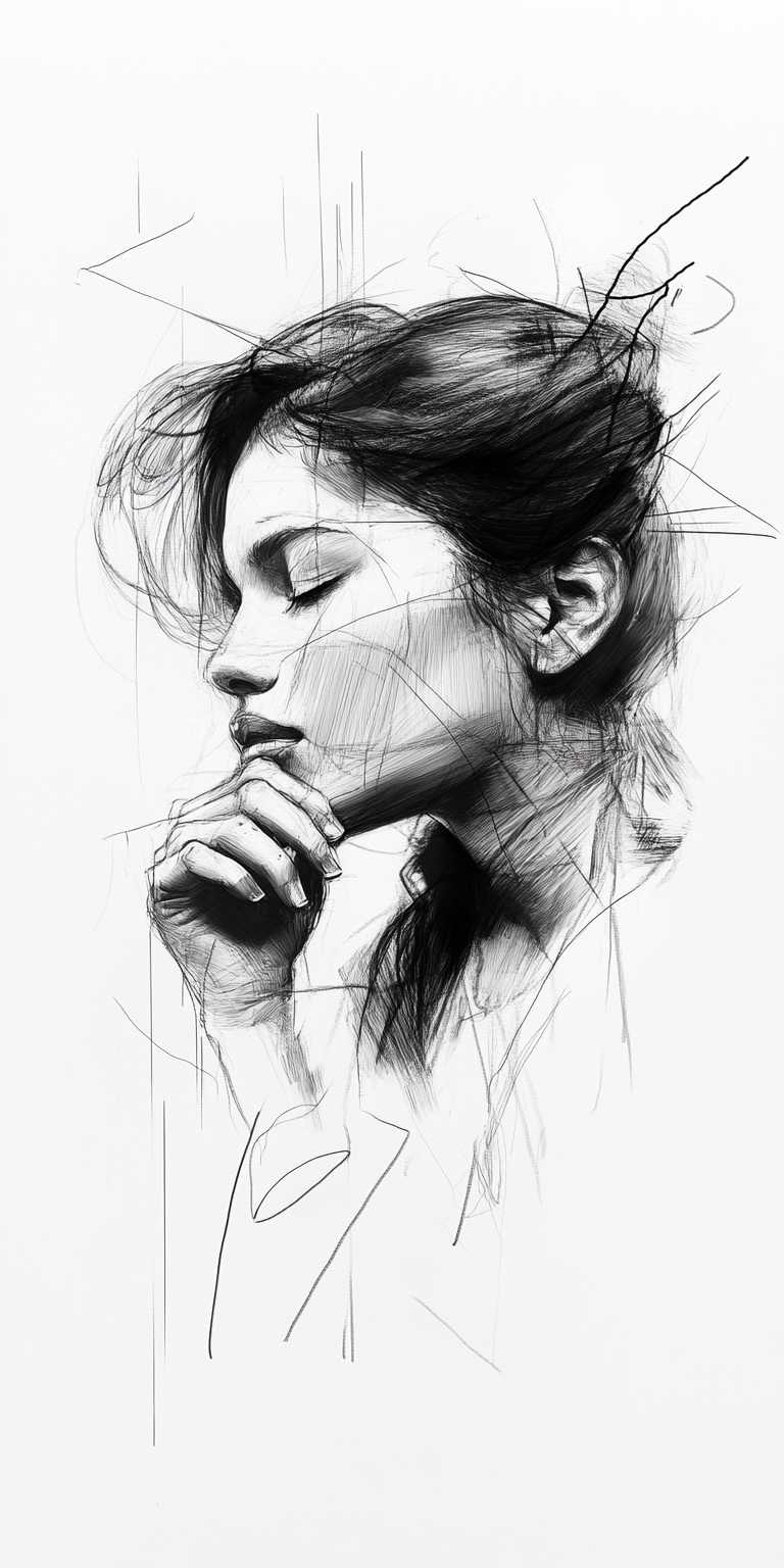 صورة مولدة بالذكاء الاصطناعي: Midjourney prompt: A minimalist sketch of a woman, delicate, very bas... (نموذج Midjourney - صور شخصية)