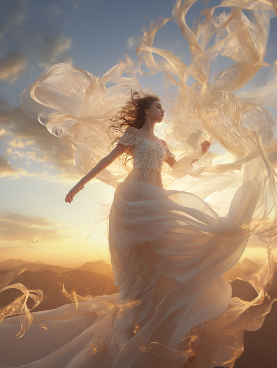 AI generated: Midjourney prompt: the realm of the Air, magical winds environment, ... (Midjourney - Fashion)