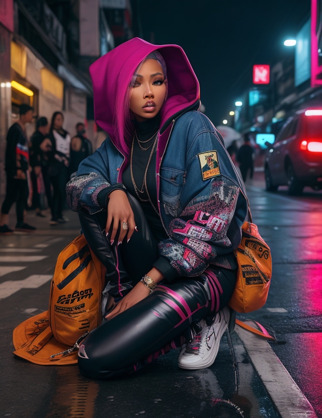 AI generated: DreamShaper prompt: the model Nicki Minaj wear a Vetements jacket, hoo... (DreamShaper - Fashion)