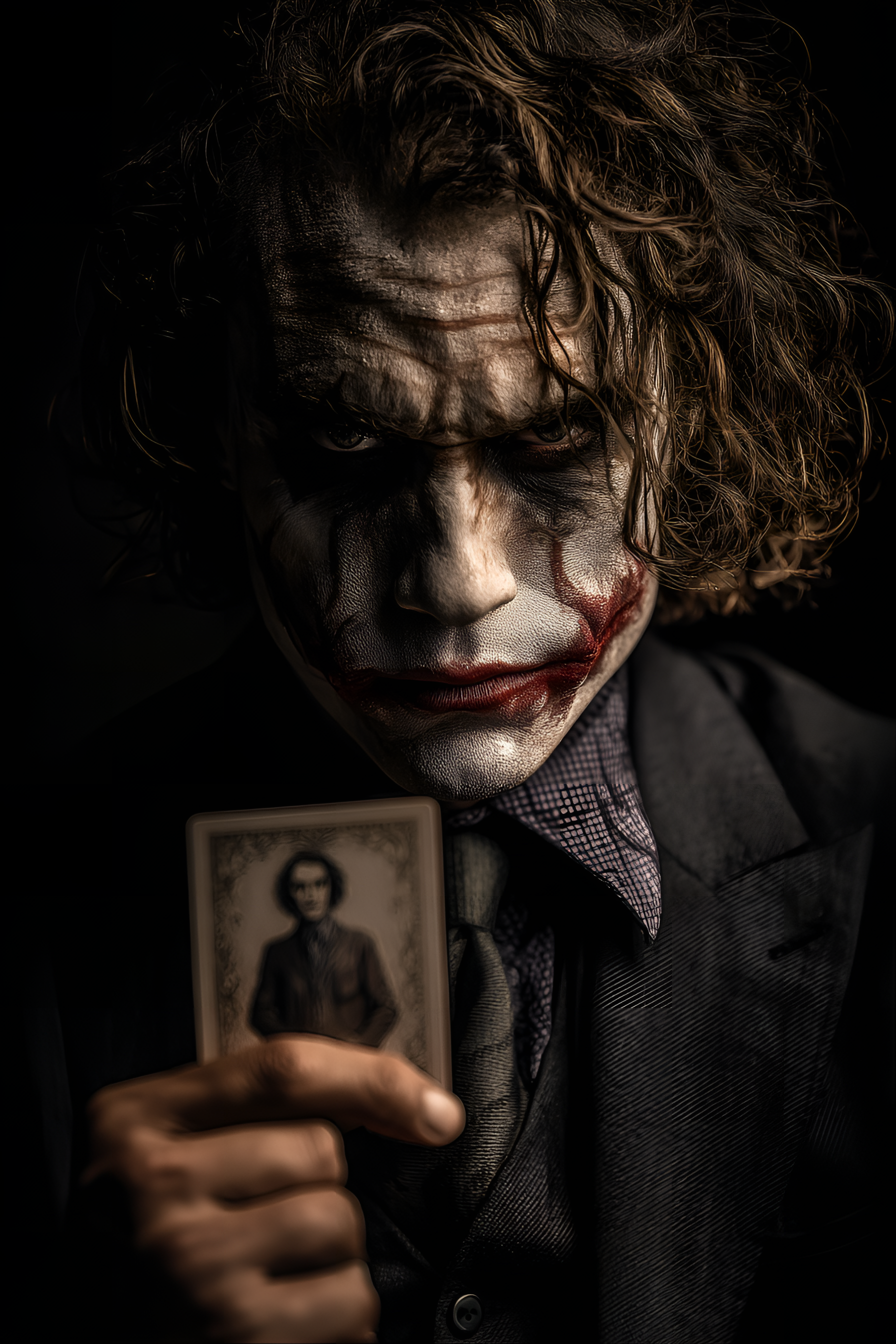 Midjourney prompt: Close-up portrait of the Joker, adult male, Caucas... - Midjourney