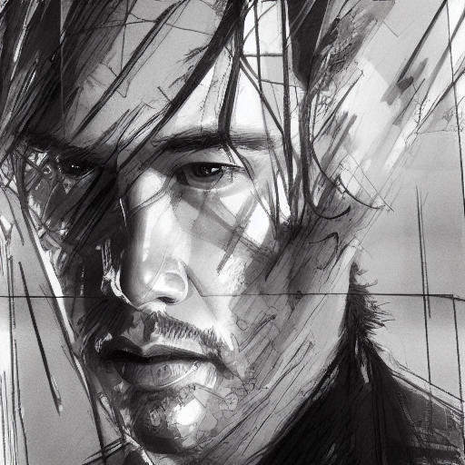 Stable Diffusion prompt: portrait of a mix of Keanu Reeve...