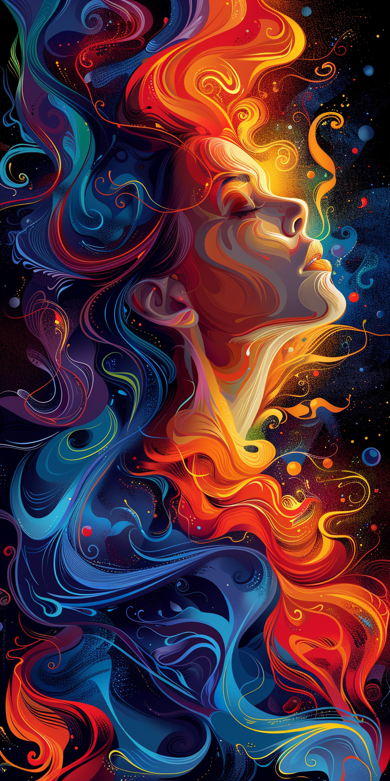AI generated: Midjourney prompt: vector illustration of a woman with long hair, her... (Midjourney - Concept Art)