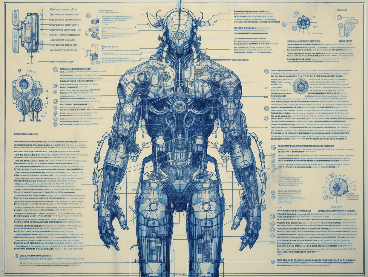 AI generated: Midjourney prompt: the artificial man on a blue background, in the st... (Midjourney - Character Design)