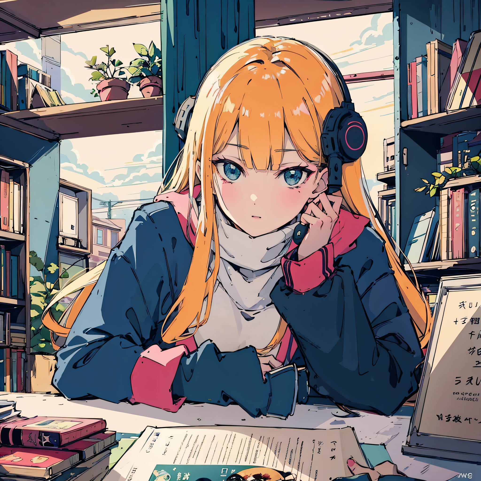 AI generated: Cetus-Mix prompt: a close up of a cartoon girl sitting at a table, a... (Cetus-Mix - Anime)