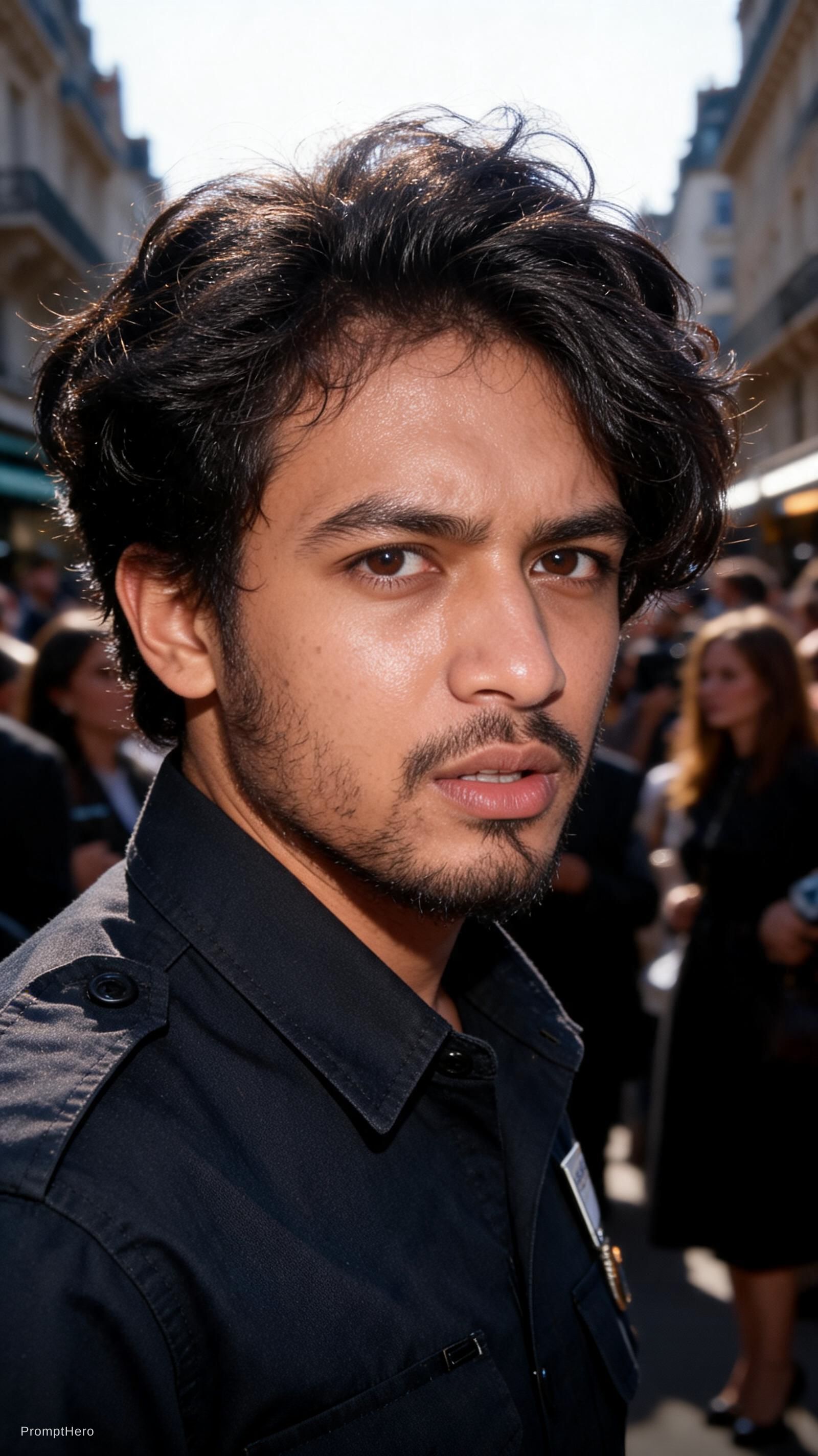 Seedream 5 prompt: Paparazzi-style extreme close-up photo of a man wi... - Seedream 5